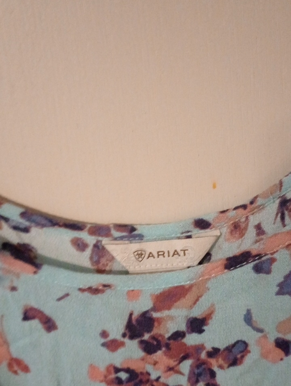 Ariat Aqua Floral Print Blouse with Peach and Navy Accents Cold Shoulder Sz XXL - Picture 2 of 6